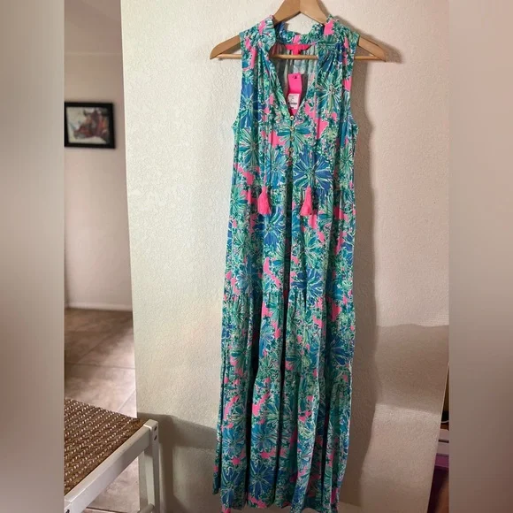 Lilly Pulitzer NWT Maxi Floral Sleeveless Dress in Pink and Green - Picture 3 of 10